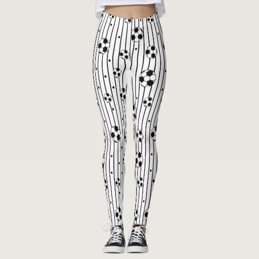 Leggings Black White Footballs Striy Soccer Maman (Devant)
