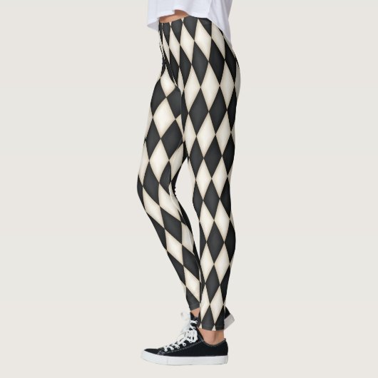 Leggings Black & White Harlequin Diamond Check Pattern  (Gauche)