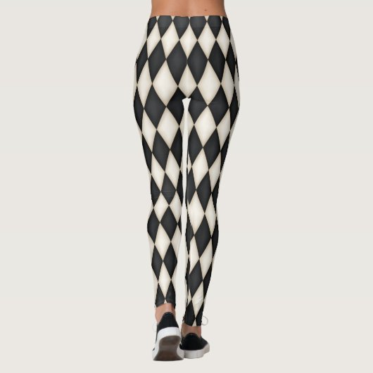 Leggings Black & White Harlequin Diamond Check Pattern (Dos)
