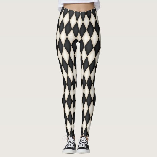Leggings Black & White Harlequin Diamond Check Pattern  (Devant)