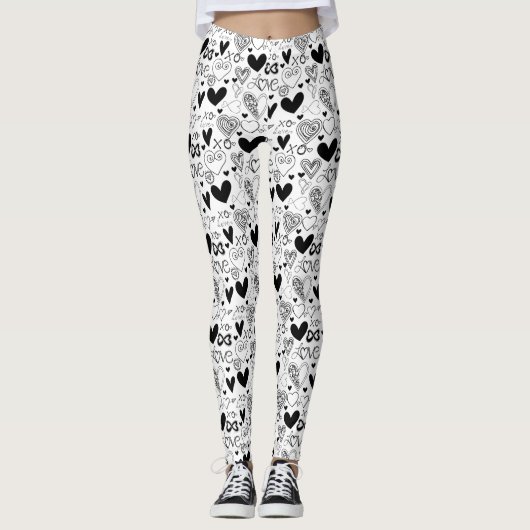 Leggings Black White Hearts Amour (Devant)