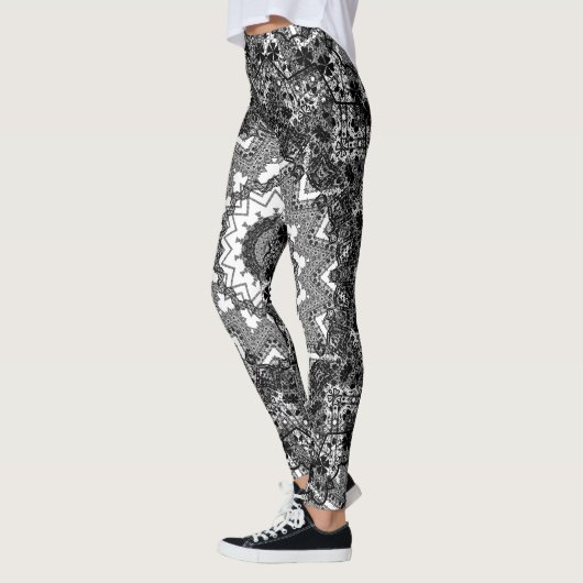 Leggings Black white, openwork, mandala (Gauche)