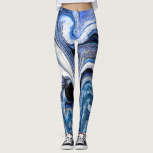 Leggings Blanc argenté, texture marbré d'eau profonde.