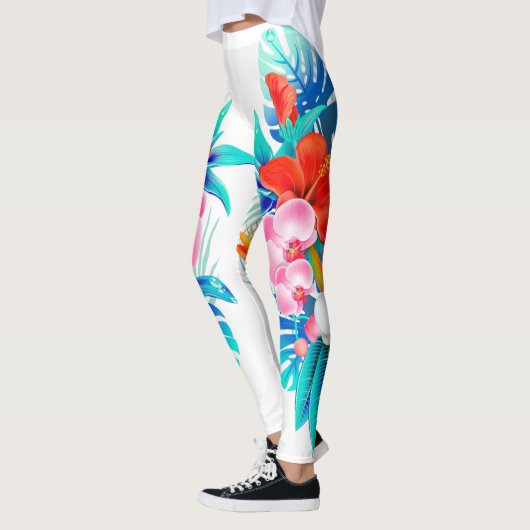 Leggings Blanc avec légendes de fleurs tropicales (Gauche)