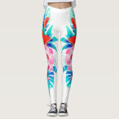Leggings Blanc avec légendes de fleurs tropicales (Devant)