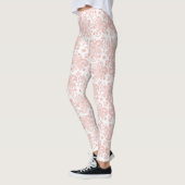Leggings Blanc avec Motif de dentelle rose (Gauche)