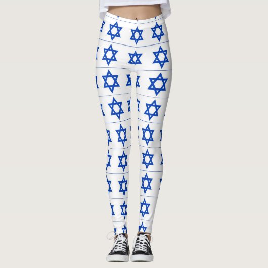 Leggings blanc bleu d'étoile de David (Devant)