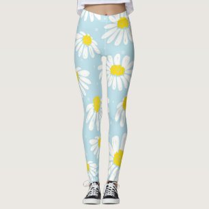 Leggings Blanc bleu marguerite Arrière - plan sans couture