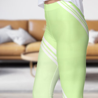 Leggings Blanc chic sous Pale Green Banding Print