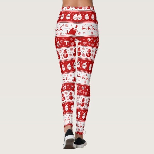Leggings Blanc et Rouge Père Noël Face et Motif Snowman Ful (Dos)