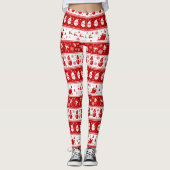 Leggings Blanc et Rouge Père Noël Face et Motif Snowman Ful (Devant)