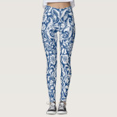 Leggings Blanc floral antique sur bleu (Devant)