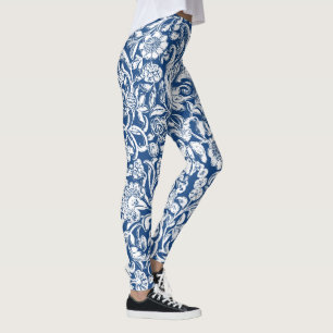 Leggings Blanc floral antique sur bleu