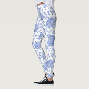 Leggings Blanc floral blanc bleu de Toile d'étoile de Davi