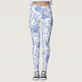 Leggings Blanc floral blanc bleu de Toile d'étoile de David (Devant)
