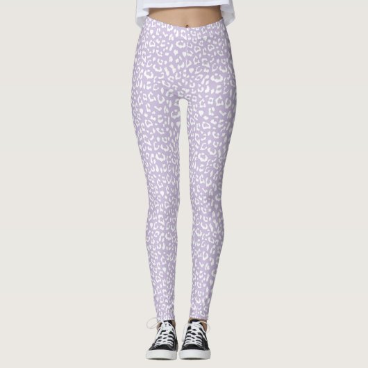 Leggings Blanc Leopard Motif Pastel violet (Devant)