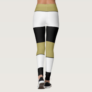 Leggings Blanc noir d'or de rayures horizontales élégante