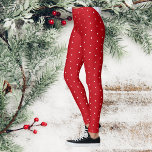 Leggings Blanc Polka Dot Neige Rouge Noël<br><div class="desc">Légendes de Noël rouge et blanc avec des pois blancs. Idéal pour les loisirs et les sports pour les femmes de tous âges.</div>