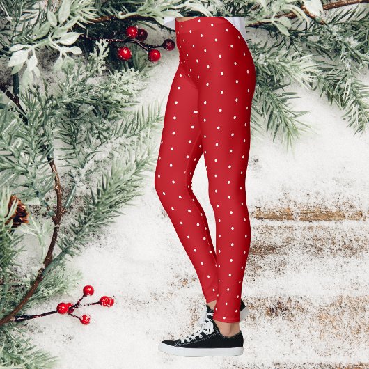 Leggings Blanc Polka Dot Neige Rouge Noël