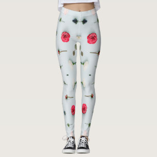 Leggings Blanc & Rose 2x2 Motif Floral Style Lune de miel