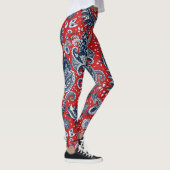 Leggings Blanc rouge et bleu Floral Paisley Bohemian Boho (Droite)