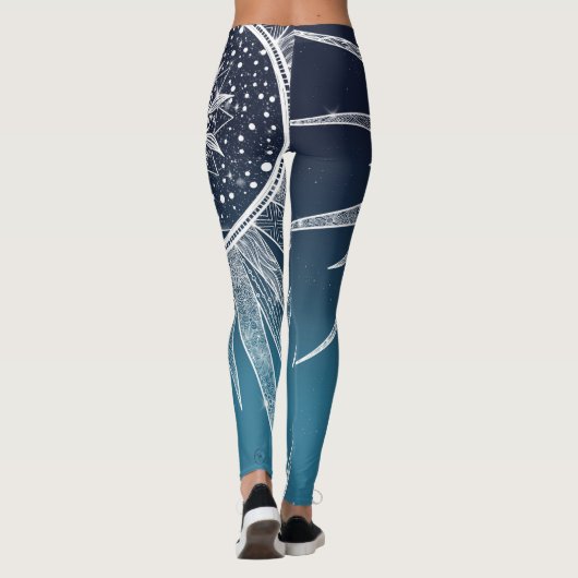 Leggings Blanc Sun Moon Mandala Blue Gradient Design (Dos)