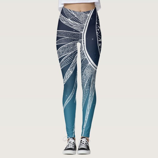 Leggings Blanc Sun Moon Mandala Blue Gradient Design (Devant)
