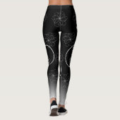 Leggings Blanc sur Noir Coeur Chic Motif de fleurs (Dos)