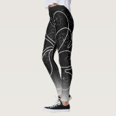 Leggings Blanc sur Noir Coeur Chic Motif de fleurs (Gauche)
