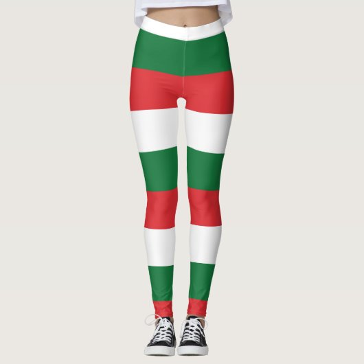 Leggings Blanc Vert Rouge Rayures Drôle Fêtes Noël (Devant)