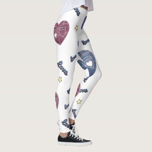 Leggings blanco con corazones de azul jeans (Droite)