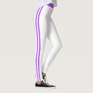 Leggings blancs avec rayures latérales violettes p
