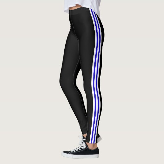 Leggings Blancs Bleus avec Rayure Latérale Noirs C (Gauche)