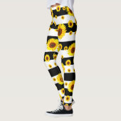 Leggings Blancs Noirs Avec Fleur De Tournesol (Gauche)