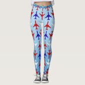 Leggings Blancs rouges et Motifs bleus (Devant)