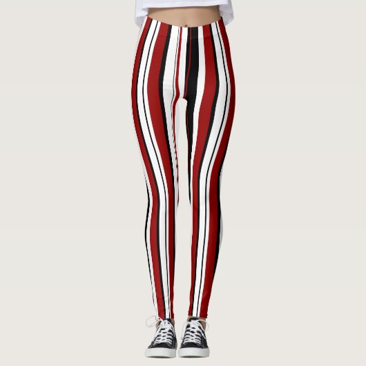 Leggings Blancs verticaux noirs rouges (Devant)
