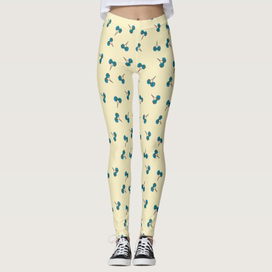 Leggings blauw Cherry Pattern (Voorkant)
