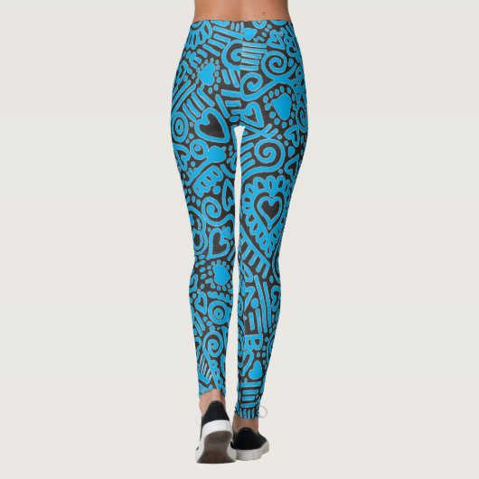 Leggings blauw Doodle Pattern (Achterkant)