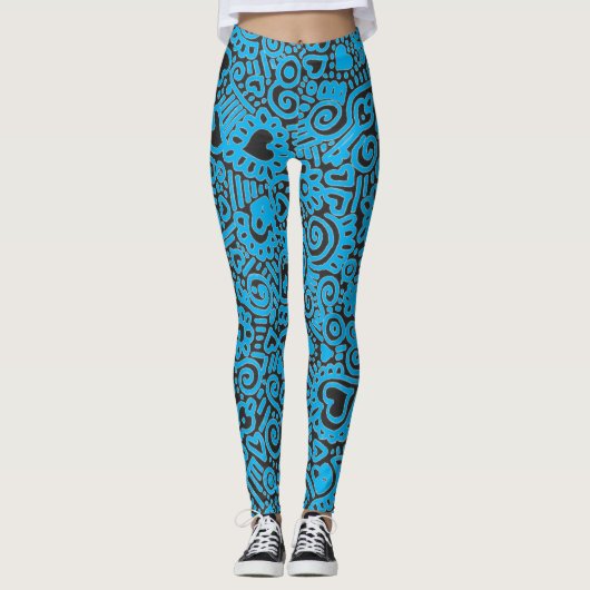 Leggings blauw Doodle Pattern (Voorkant)