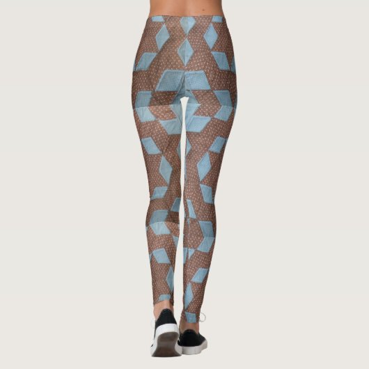 Leggings - Blauw en bruin Quilt Pattern (Achterkant)