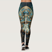 Leggings Bleu Art déco tendance Papillon Or Yoga (Dos)