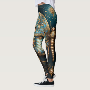 Leggings Bleu Art déco tendance Papillon Or Yoga