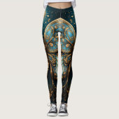 Leggings Bleu Art déco tendance Papillon Or Yoga (Devant)