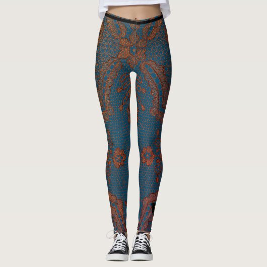 LEGGINGS BLEU AVEC DES LÉGUMES MOTIFS DE LACE ANTIQUE (Devant)