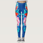 Leggings Bleu avec légendes de fleurs tropicales (Devant)