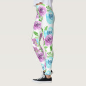 Leggings Bleu blanc et fleurs violettes (Gauche)