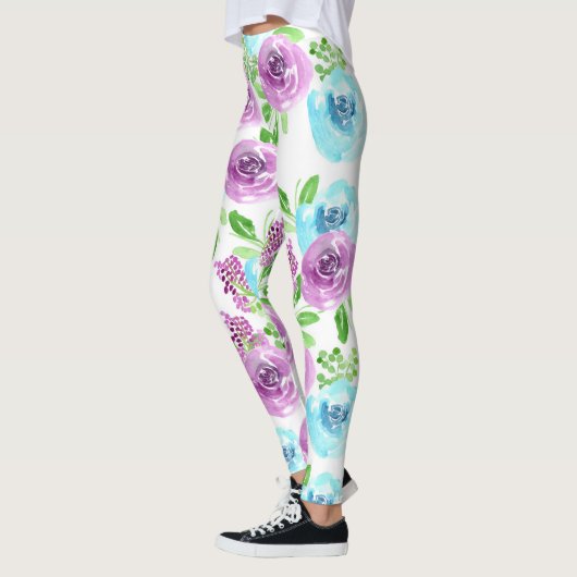 Leggings Bleu blanc et fleurs violettes (Gauche)