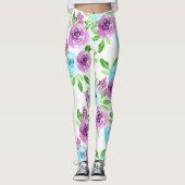 Leggings Bleu blanc et fleurs violettes (Devant)