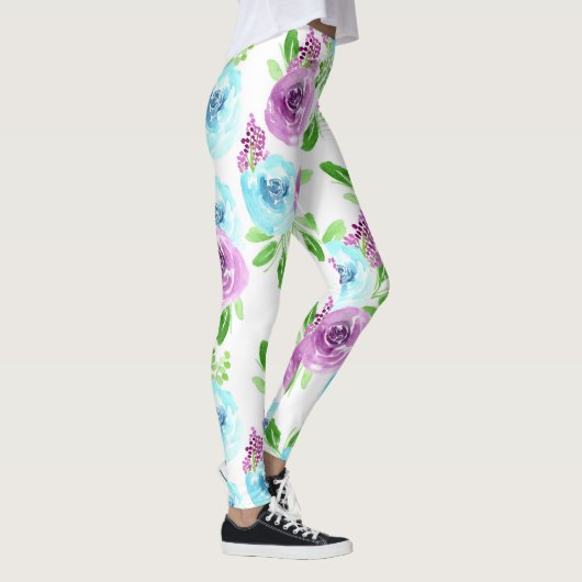 Leggings Bleu blanc et fleurs violettes (Droite)