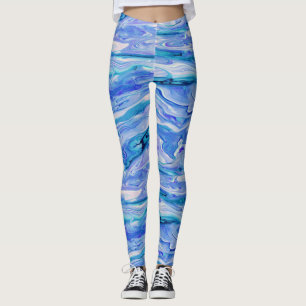 Leggings Bleu Blanc Rose Cyan Lilas Marbre Agate Abstrait